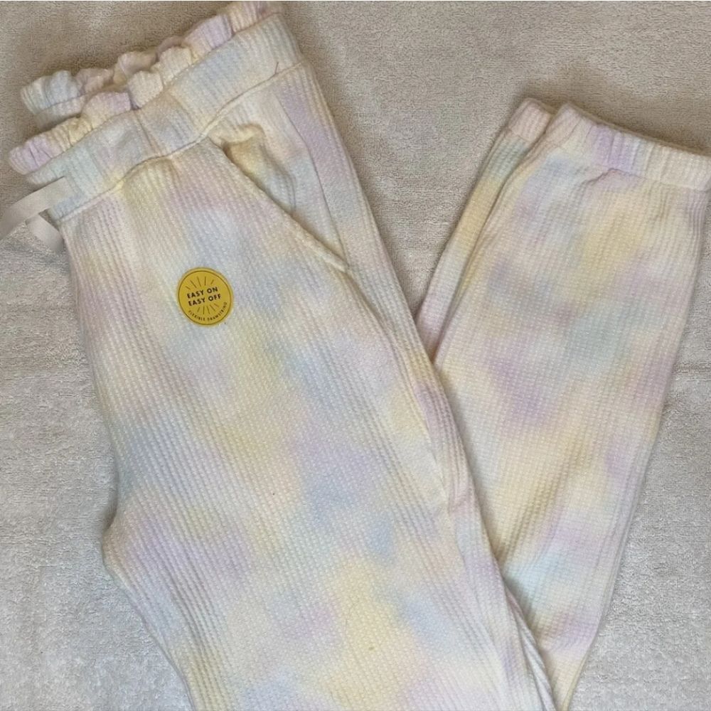 New Cat & Jack Girls XL 14 Waffle Jogger Pants Tie Dye Pull On Tie Waist